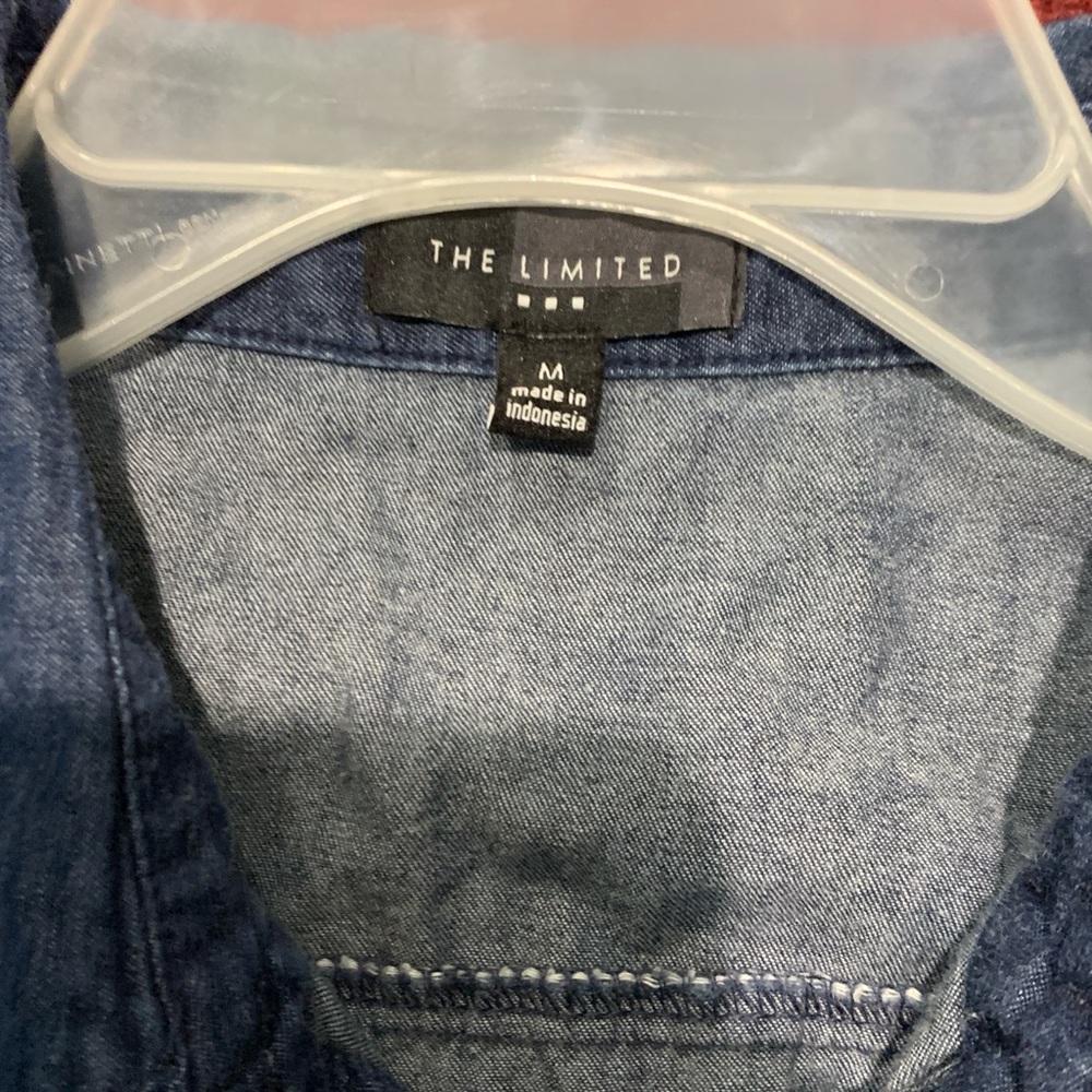 denim sleeveless button down shirt by The Limited